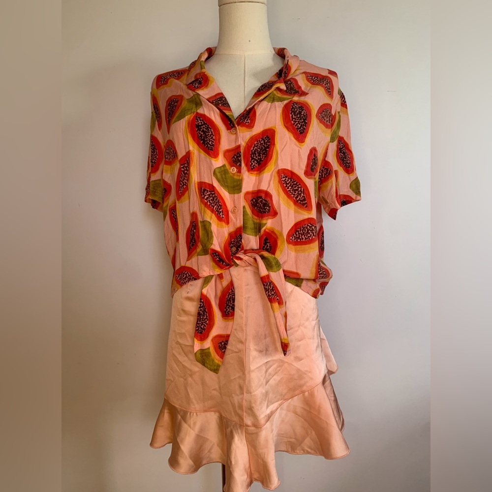 Papaya Pattern Button Up Shirt, size US L